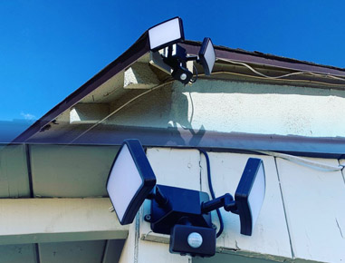 Exterior cameras, security light installation 