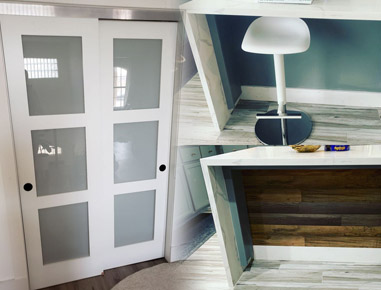 Closet door, organizer, laminate, wall decor installation. 